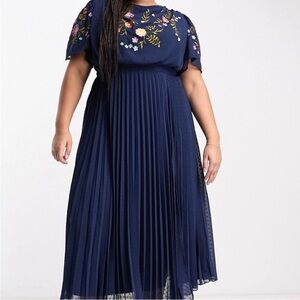 ASOS Navy Blue Floral Embroidered Dress